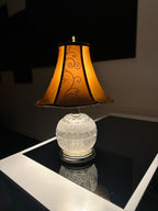 Frosted Glass Rose Globe Table Lamp with Amber Scroll Shade