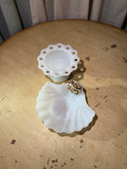 Vintage Milk Glass Pedestal Dish & Shell Tray Set (c. 1940s–1960s)