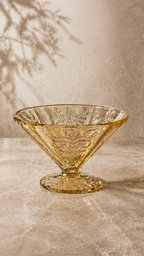 Vintage Amber Pressed Glass Pedestal Compote Bowl c. 1930s–1940s