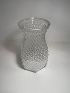 Hoosier Glass Diamond-Point Flower Vase, Pressed Clear Glass with Flared Collar, c. 1955–1975
