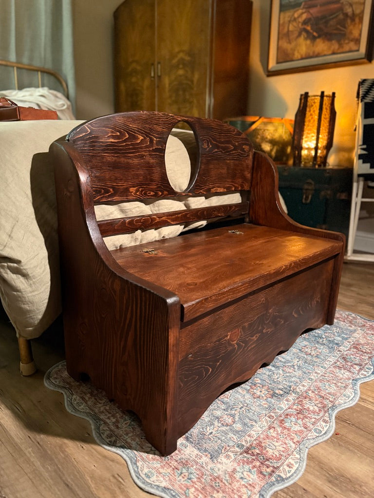 Antique Walnut & Cherry Storage Bench with Lift-Top (c.1880–1900)