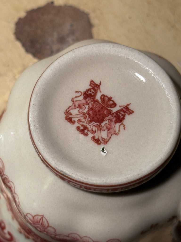 Antique Staffordshire Red Transferware Teacup & Shaped Saucer c. 1890–1910