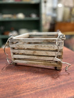 Vintage Slatted Wood Crate Basket with Rope Beckets, c. 1920–1955