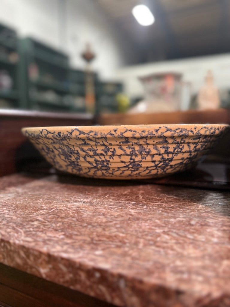 Vintage Robinson-Ransbottom Blue Spongeware Pasta Bowl, c. Late 1970s