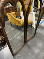 Pair of Vintage Georgian Revival Walnut Mirrors with Fan Motif, c. 1960s