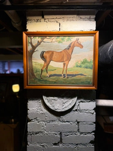 Mid-20th Century Horse Landscape Painting Signed “ARDA,” Circa 1940s–1960s