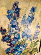 “Blue Delphiniums” by Elsie H. Deehan, Michigan Artist, Oil on Canvas (c. 1950s–1970s)
