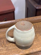 Hand-Thrown Studio Stoneware Mug, Oatmeal and Iron-Speckled Exterior with Turquoise Interior, Impressed Potter's Chop to the Foot, c. 1970s