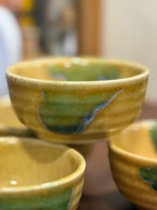 Vintage Japanese Amber Green Drip Glaze Bowls, Set of 4, c. 1925–1955