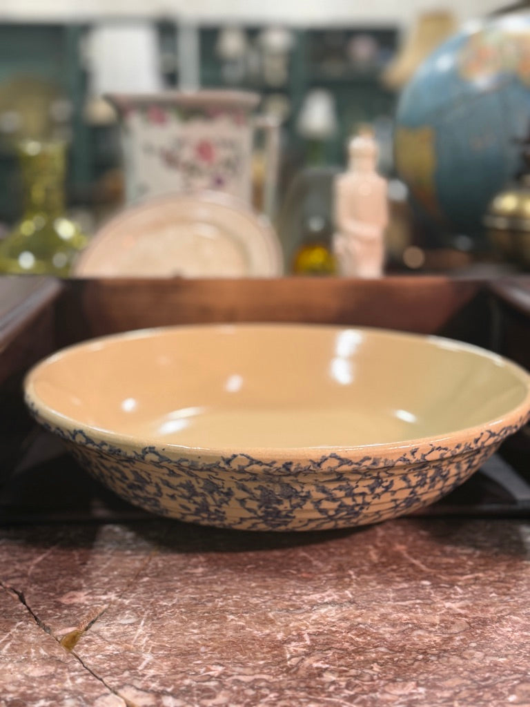 Vintage Robinson-Ransbottom Blue Spongeware Pasta Bowl, c. Late 1970s