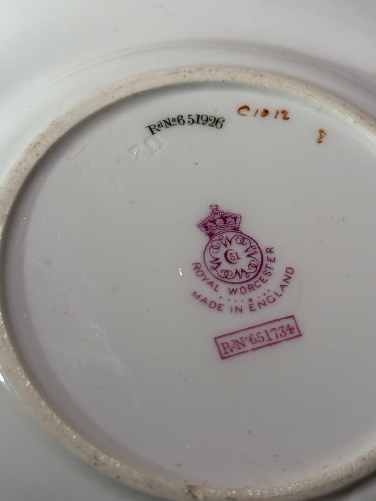 Royal Worcester Floral & Turquoise Cabinet Plates, Set of 8 (c. 1912–1925)