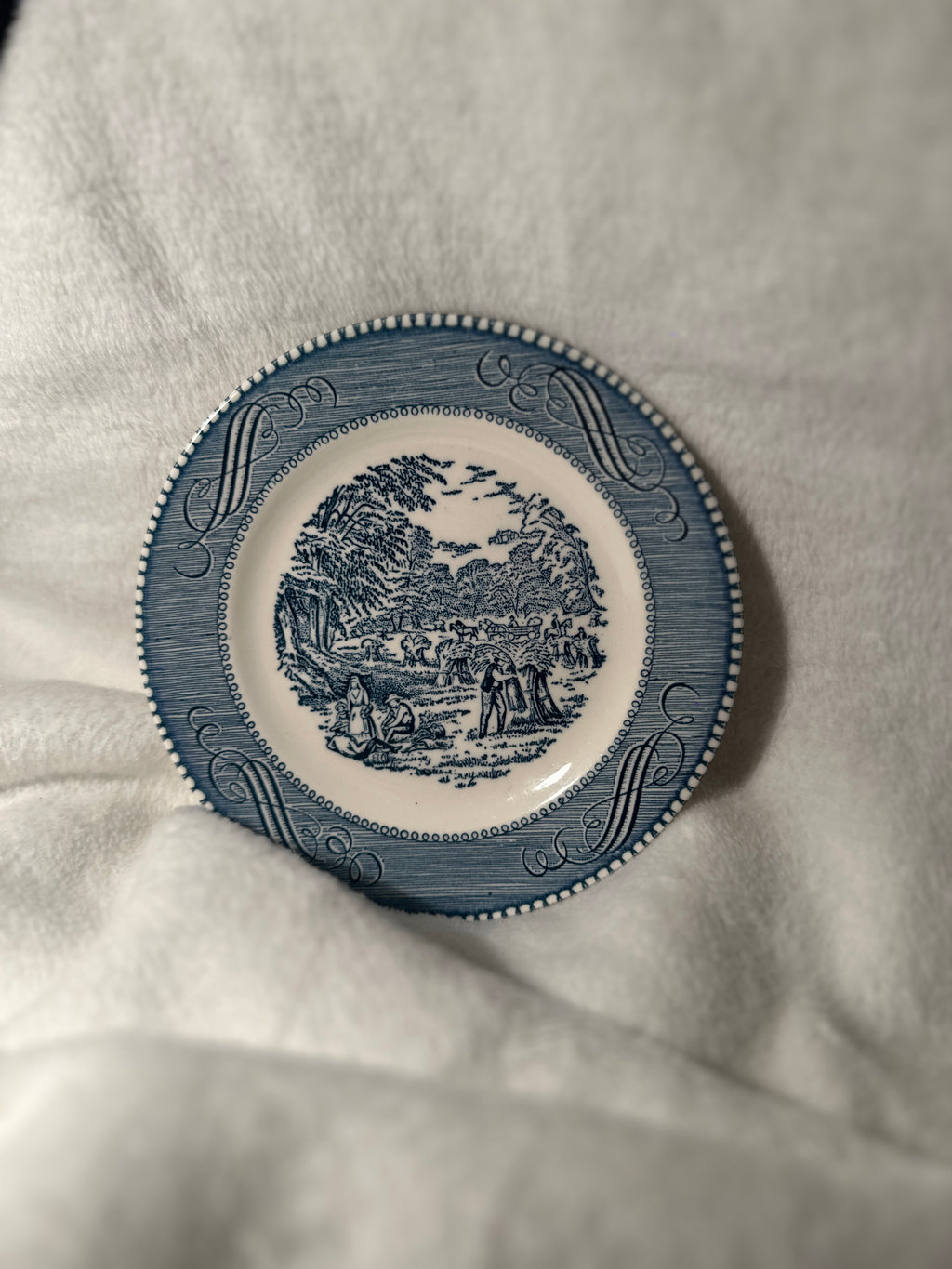 Royal China “Harvest” Blue Underglaze Transferware Plate, c. 1952