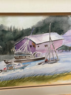 Original Watercolour Harbour Scene with the Seiner Eagle, Signed Lorraine, Double Matted in Gilt, 2004