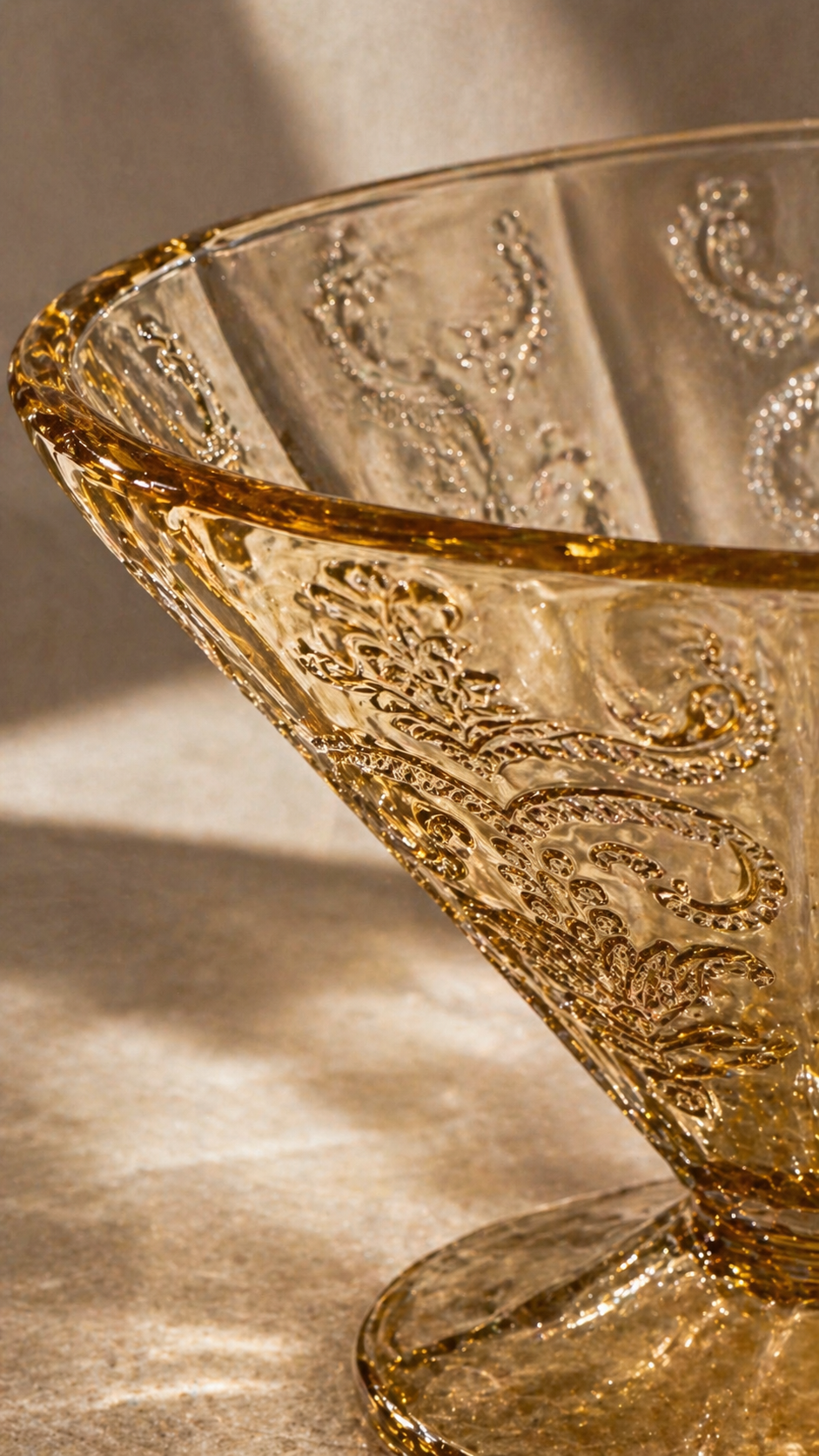 Vintage Amber Pressed Glass Pedestal Compote Bowl c. 1930s–1940s