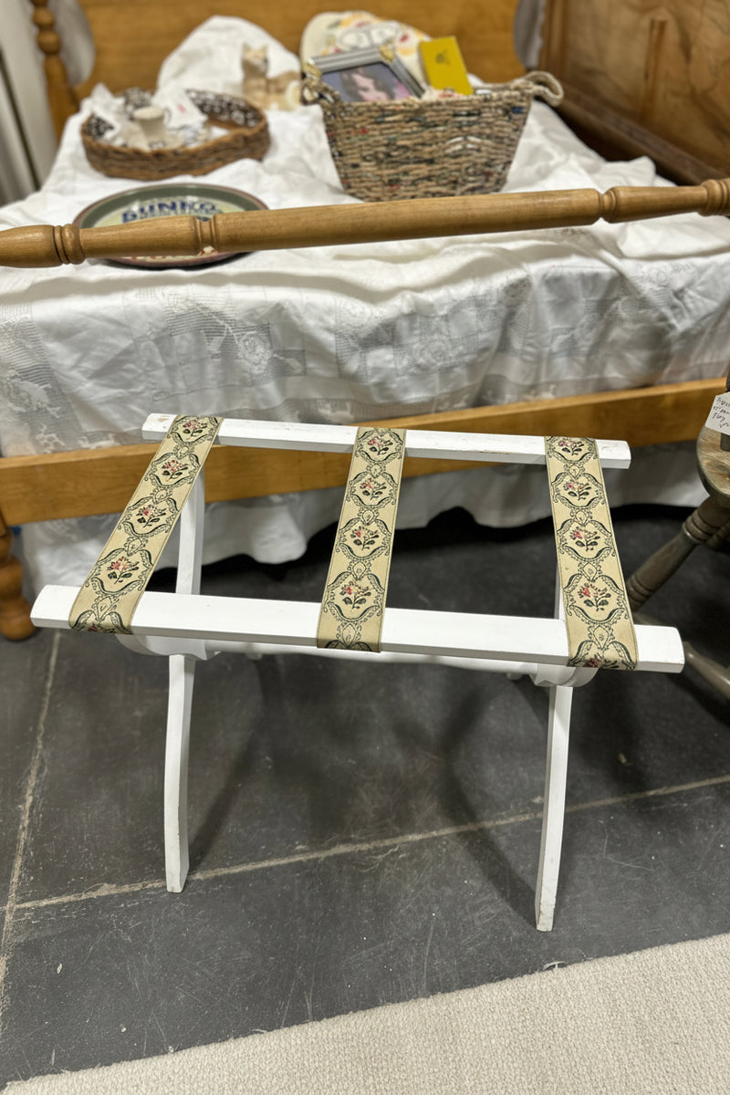 Scheibe Folding Luggage Rack with Floral Tapestry Straps, c. 1960s