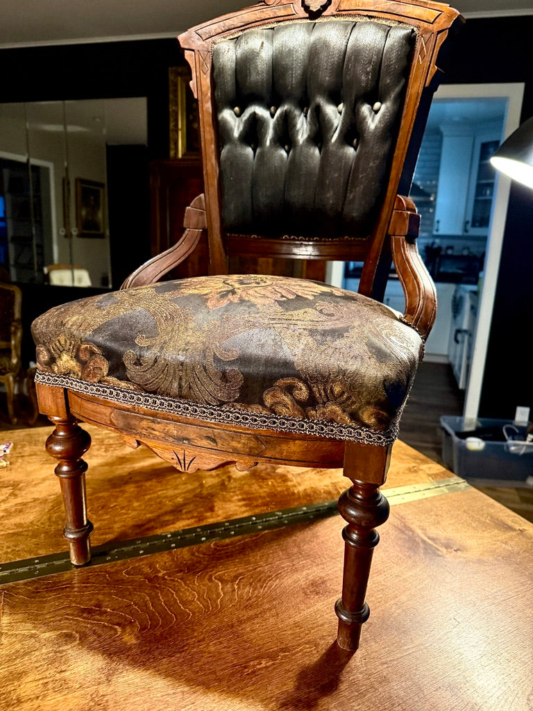 Victorian Upholstered Parlor Chair with Original Horsehair Back and Recovered Seat, c. 1880–1900