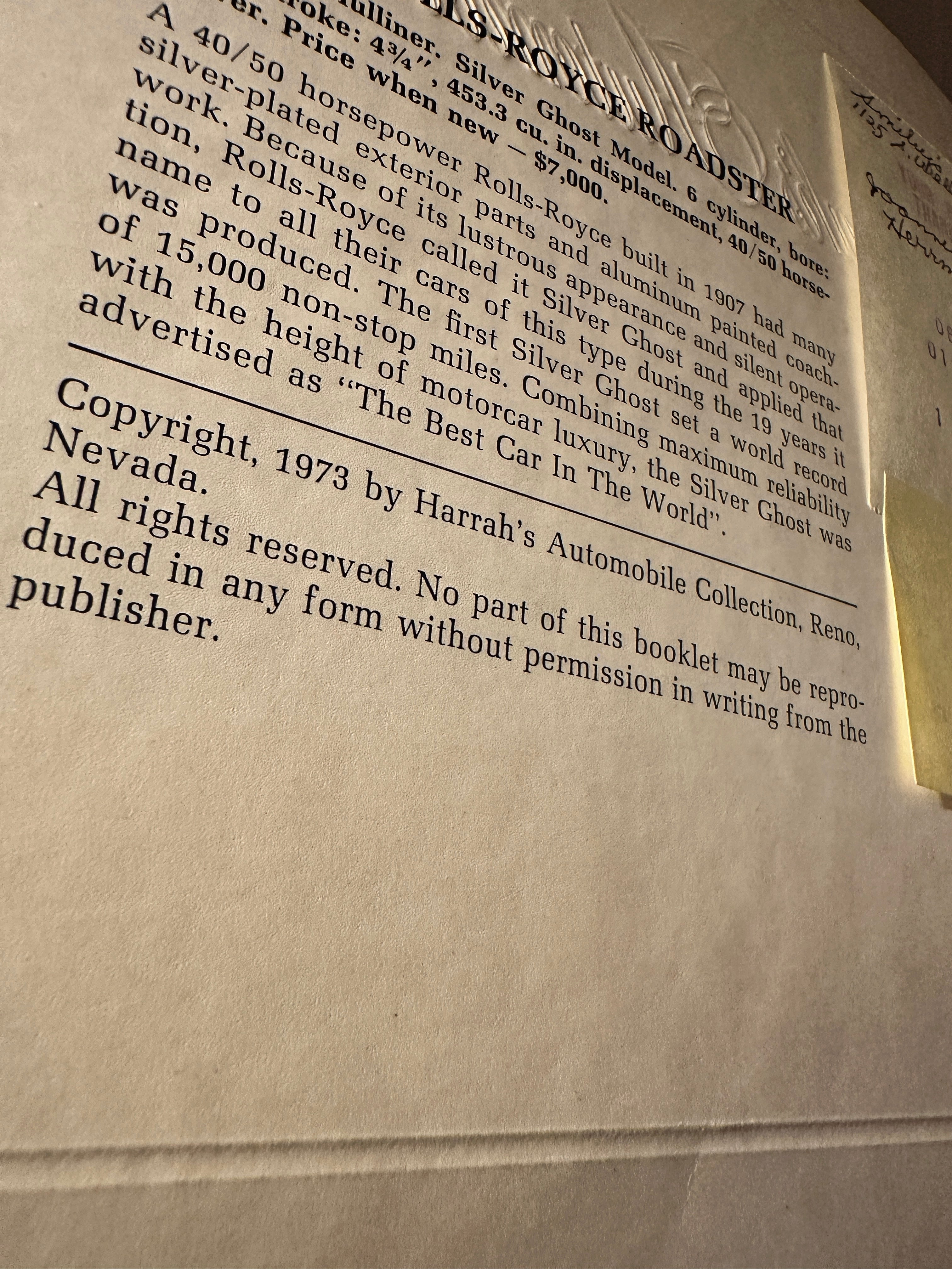 1973 Harrah’s Automobile Collection Booklet | Vintage Automotive Photography | Reno, Nevada