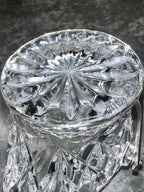 Cut Crystal Basket with Diamond and Fan Pattern, Star-Cut Base and Silver-Plate Swing Handle, c. 1950–1990