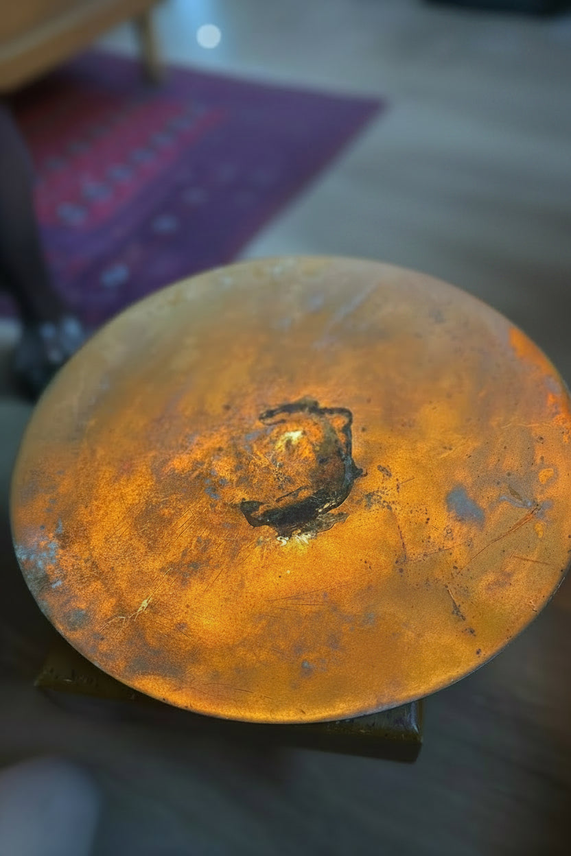 Vintage Patinated Brass Gong-Form Wall Disc, c. Mid-20th Century c 1940s