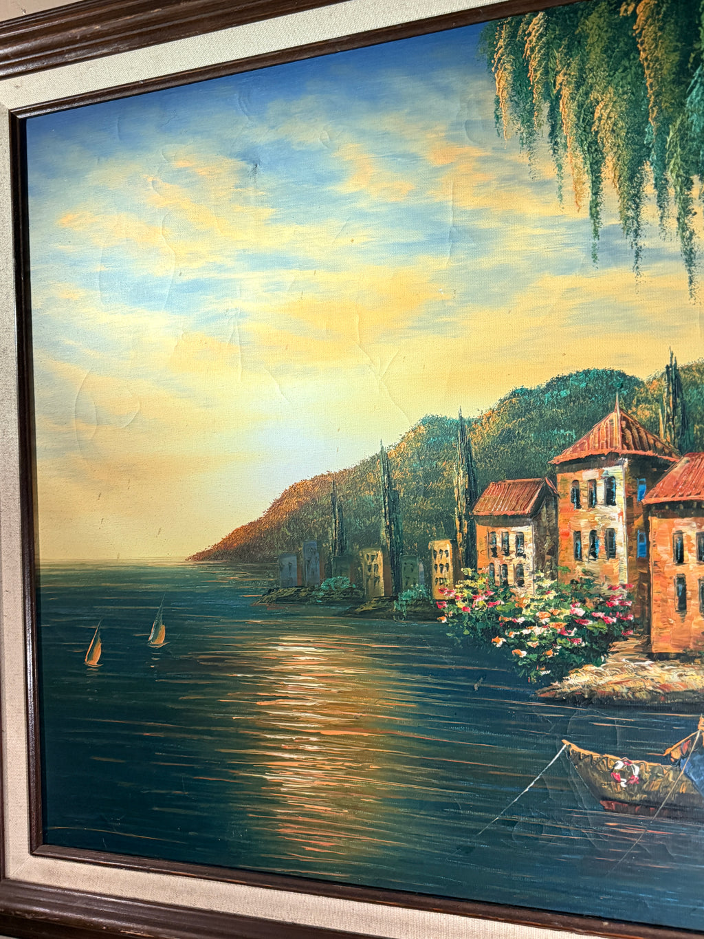 Vintage Mediterranean Harbor Oil Painting Signed M Austin