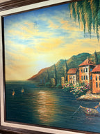 Vintage Mediterranean Harbor Oil Painting Signed M Austin