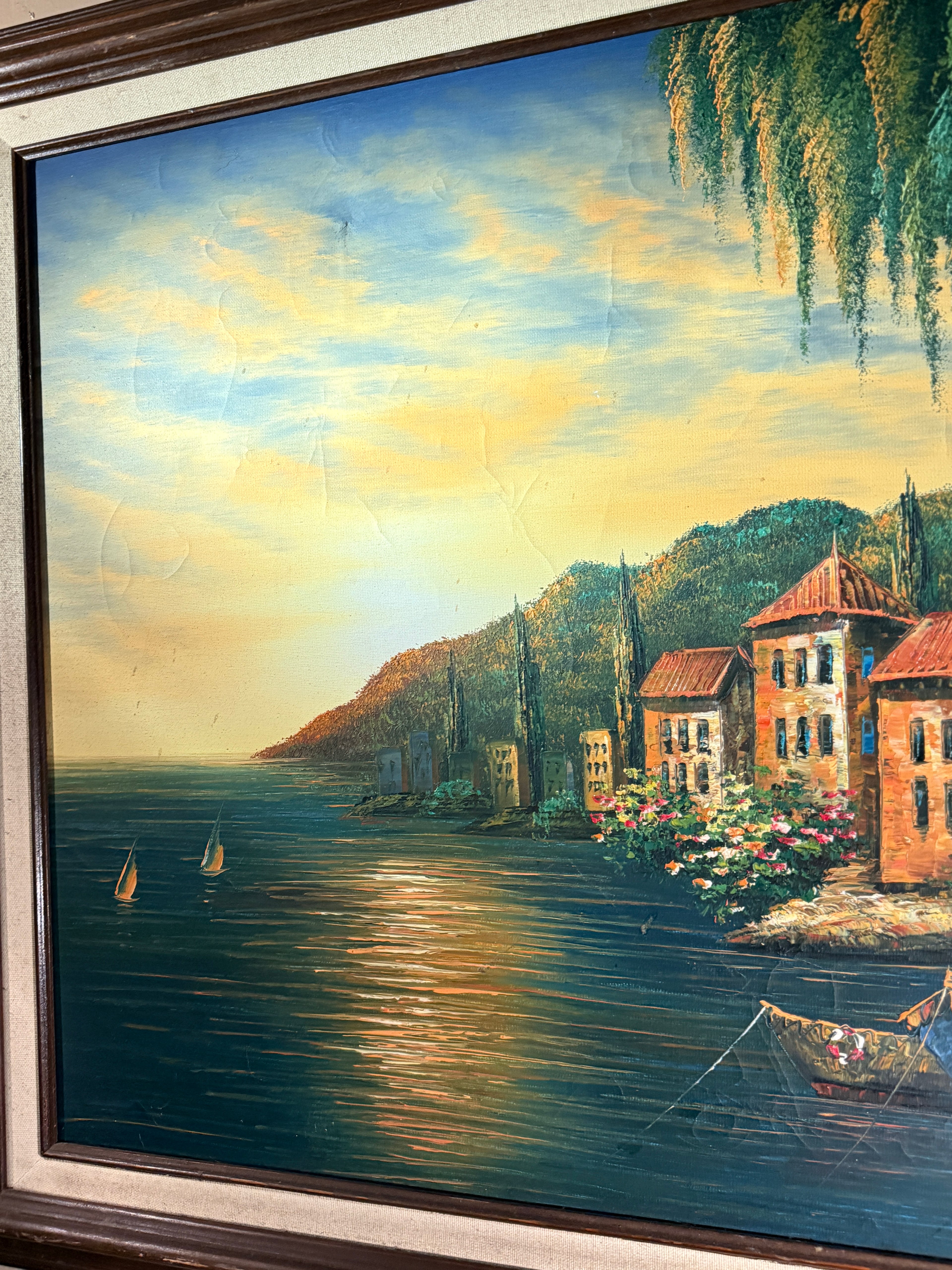 Vintage Mediterranean Harbor Oil Painting Signed M Austin