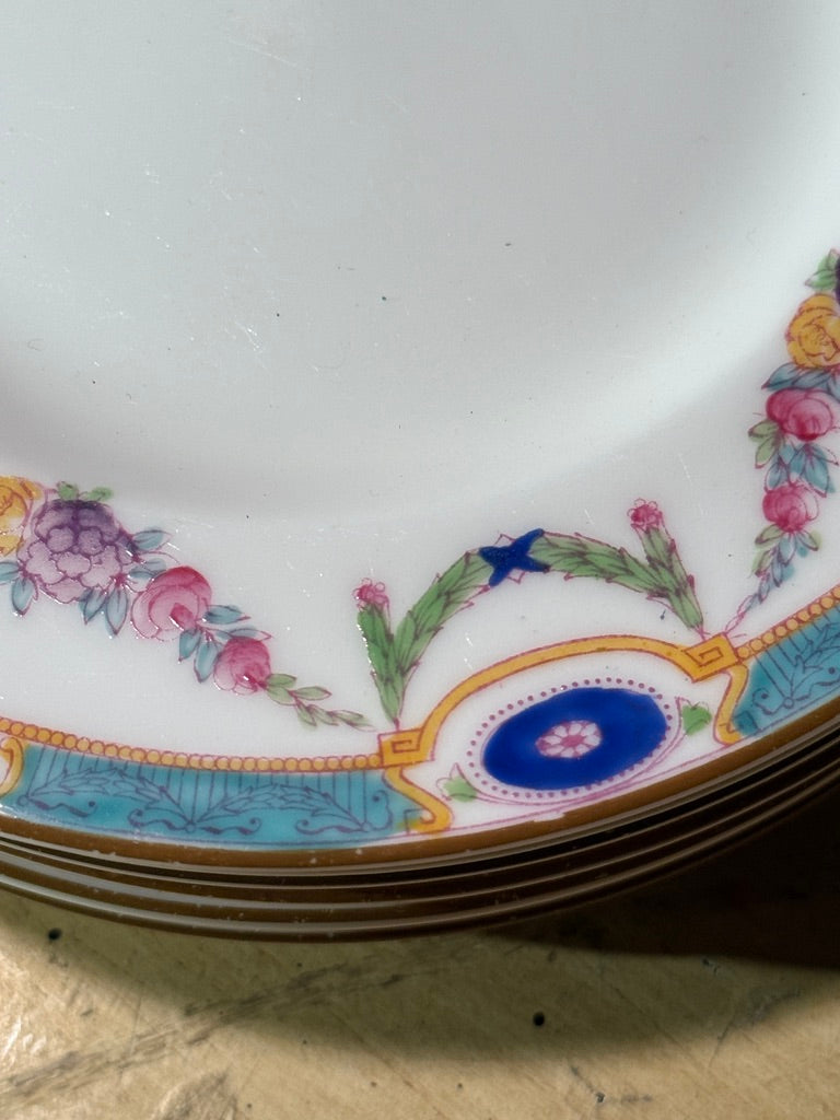 Royal Worcester Floral & Turquoise Cabinet Plates, Set of 8 (c. 1912–1925)