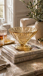 Vintage Amber Pressed Glass Pedestal Compote Bowl c. 1930s–1940s
