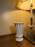 Cream Crackle-Glaze Pottery Urn Vase, Fluted Body on Octagonal Pedestal Foot, c. 1930–1950