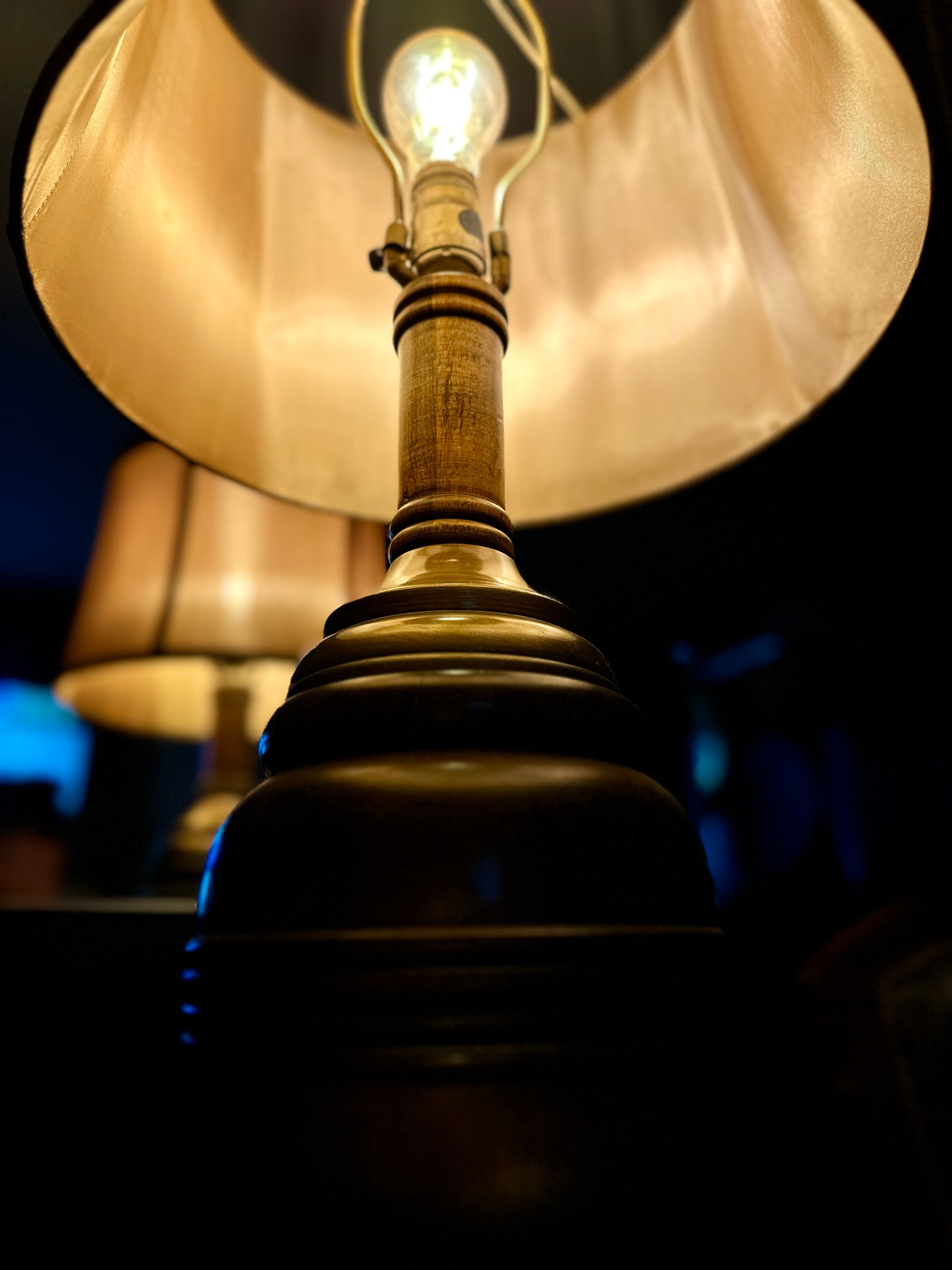 Vintage Turned Wood Table Lamp with Paneled Shade | Traditional Mid-Century Accent Lamp