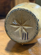 Gold-Finished Ceramic Decanter with Moulded Star Relief and Faceted Stopper, Marked LIQUOR BOTTLE to the Base, American, c. 1965–1985