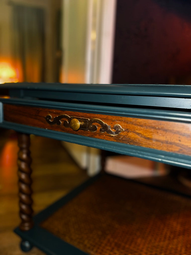 Refurbished Barley Twist Side Table with Cane Shelf