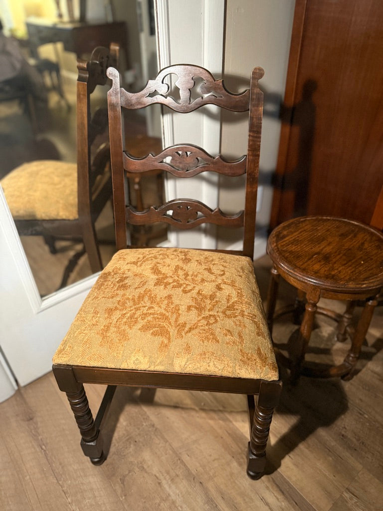 Refurbished English Oak Side Chair – Early 20th Century Carved & Upholstered