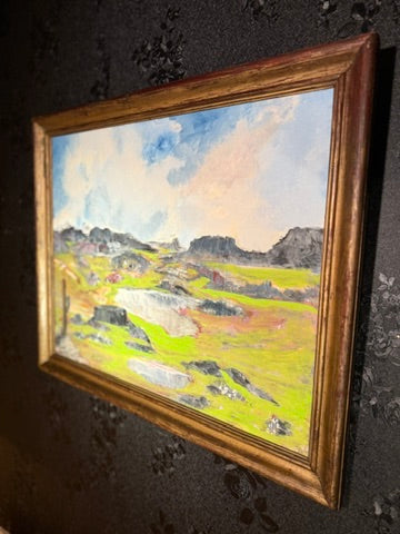Mid-Century Western Landscape Painting by Einar Petersen | “Black Rock Ranch” Oil on Canvas