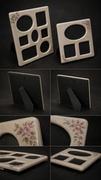Vintage 1980s Cottage Rose Ceramic Multi-Photo Frames, Set of 2