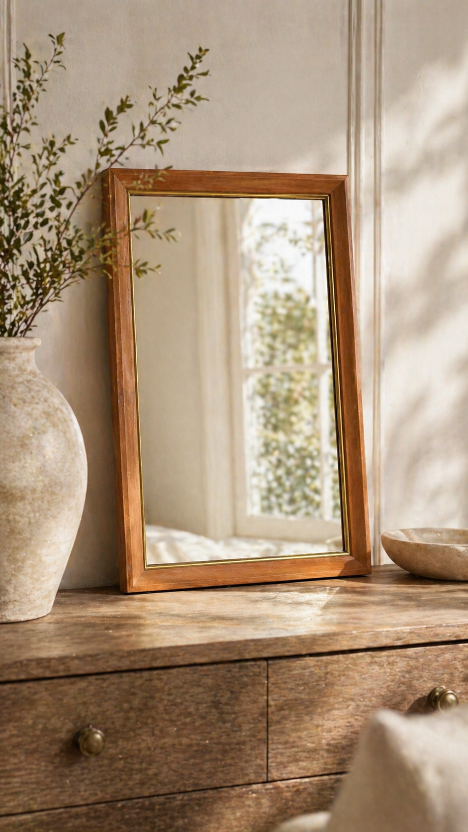 Vintage Mid-Century Wood Wall Mirror,