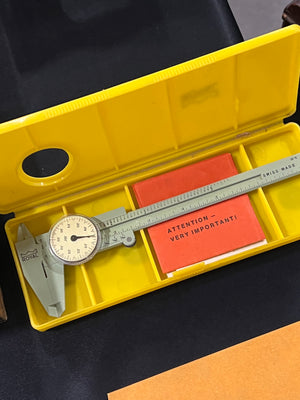Vintage 1970s Royal Swiss Made Dial Caliper With Original Yellow Case
