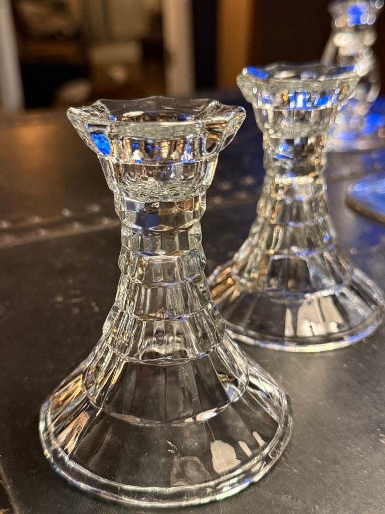 Fostoria American Clear Glass Candlesticks, Pair c. 1915