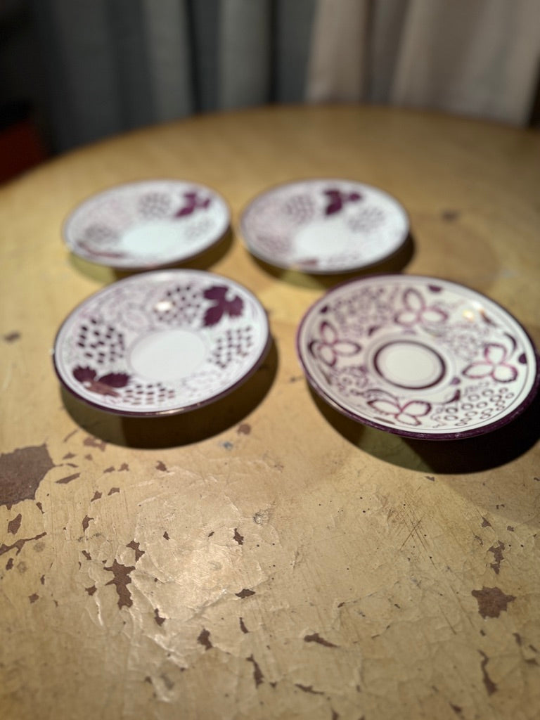 Gray’s Pottery Hand-Painted Grape Saucers, Stoke-on-Trent England c. 1920s–40s (Set of 4)