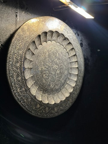 Large Indian Brass Wall Charger | 24” Hand-Chased Floral Repoussé