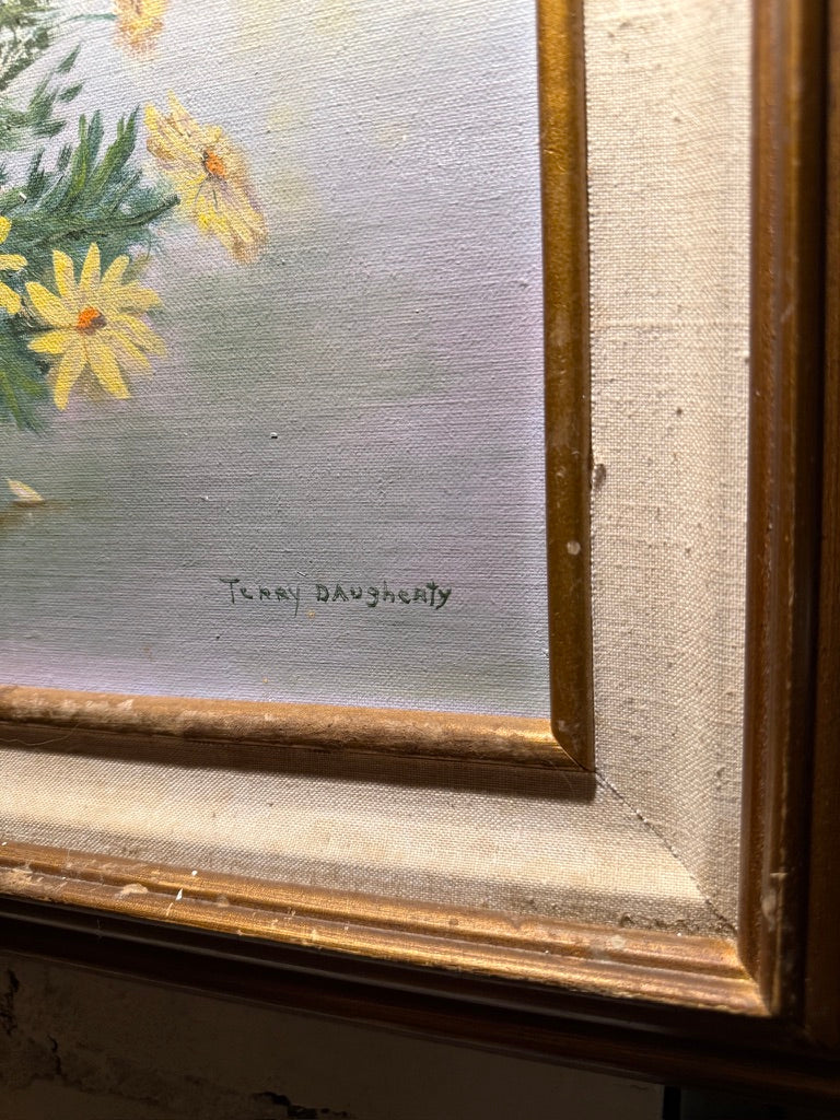 Terry Daugherty Floral Still Life (c. 1980s) | Signed Oil Painting on Canvas
