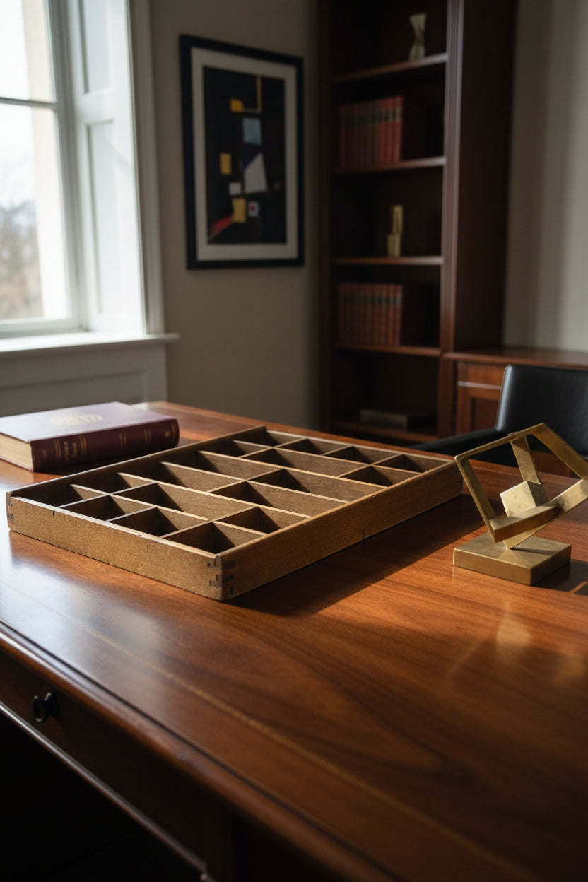 Vintage Wooden Divided Desk Tray, c. 1940–1950