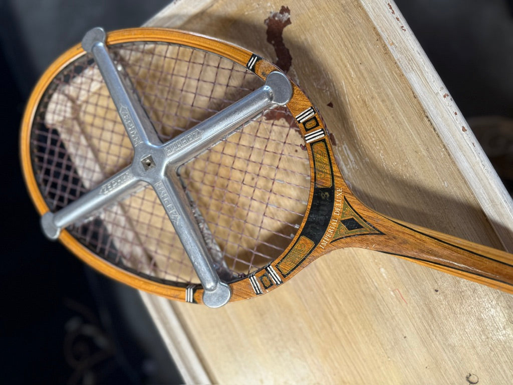 Vintage Davis Imperial Deluxe Wooden Tennis Racquet With Zephyr Press, Circa 1960s–1970s