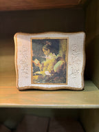 Florentine Giltwood Music Box with Fragonard’s “A Young Girl Reading”, Embossed Scroll Ornament on a Crackled Ivory Ground, Italy, c. 1955–1975