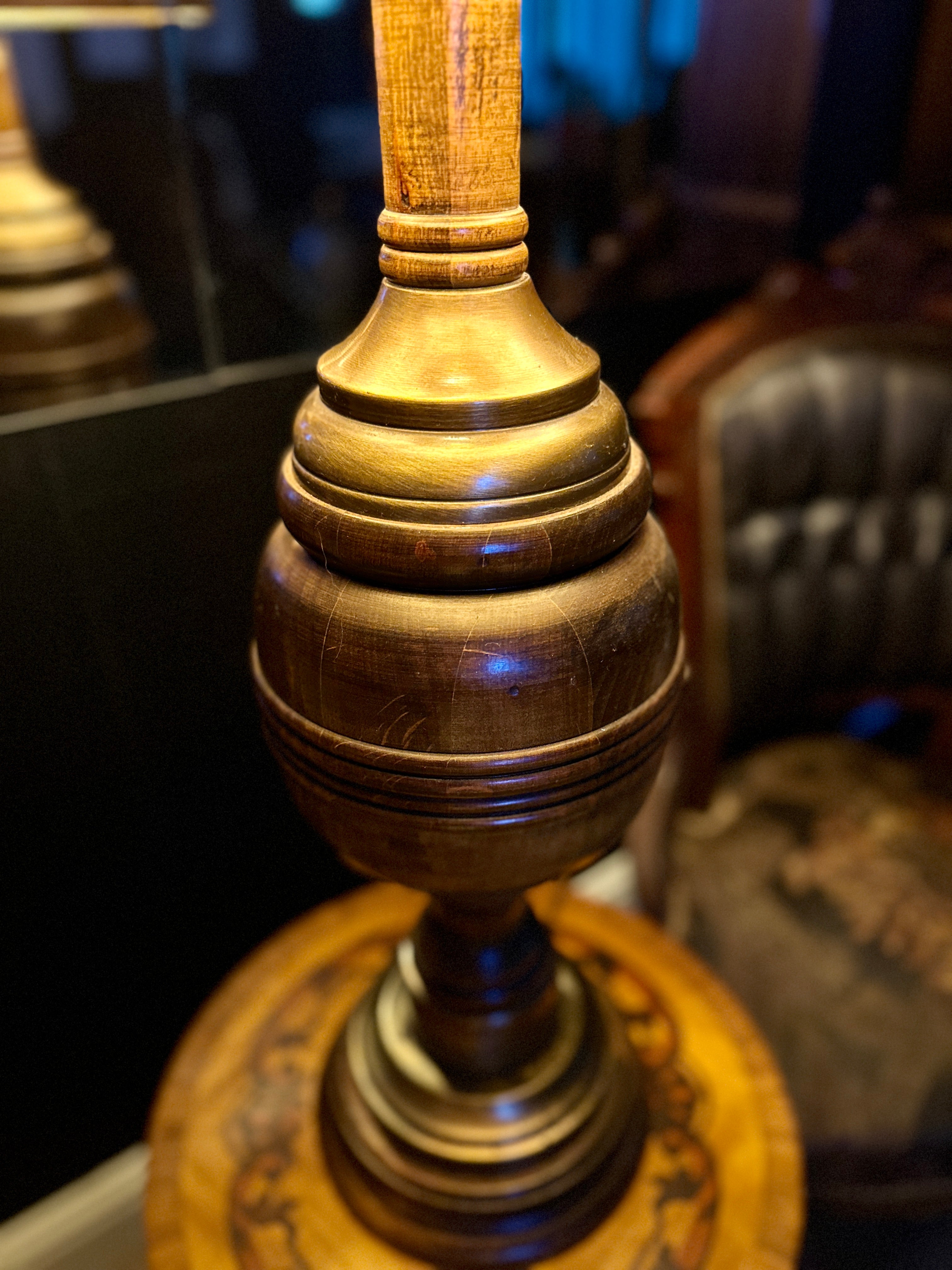 Vintage Turned Wood Table Lamp with Paneled Shade | Traditional Mid-Century Accent Lamp