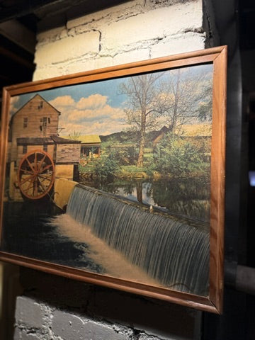 Early 20th-Century American Watermill Lithograph, c. 1905–1930 | Framed Pastoral Mill Scene
