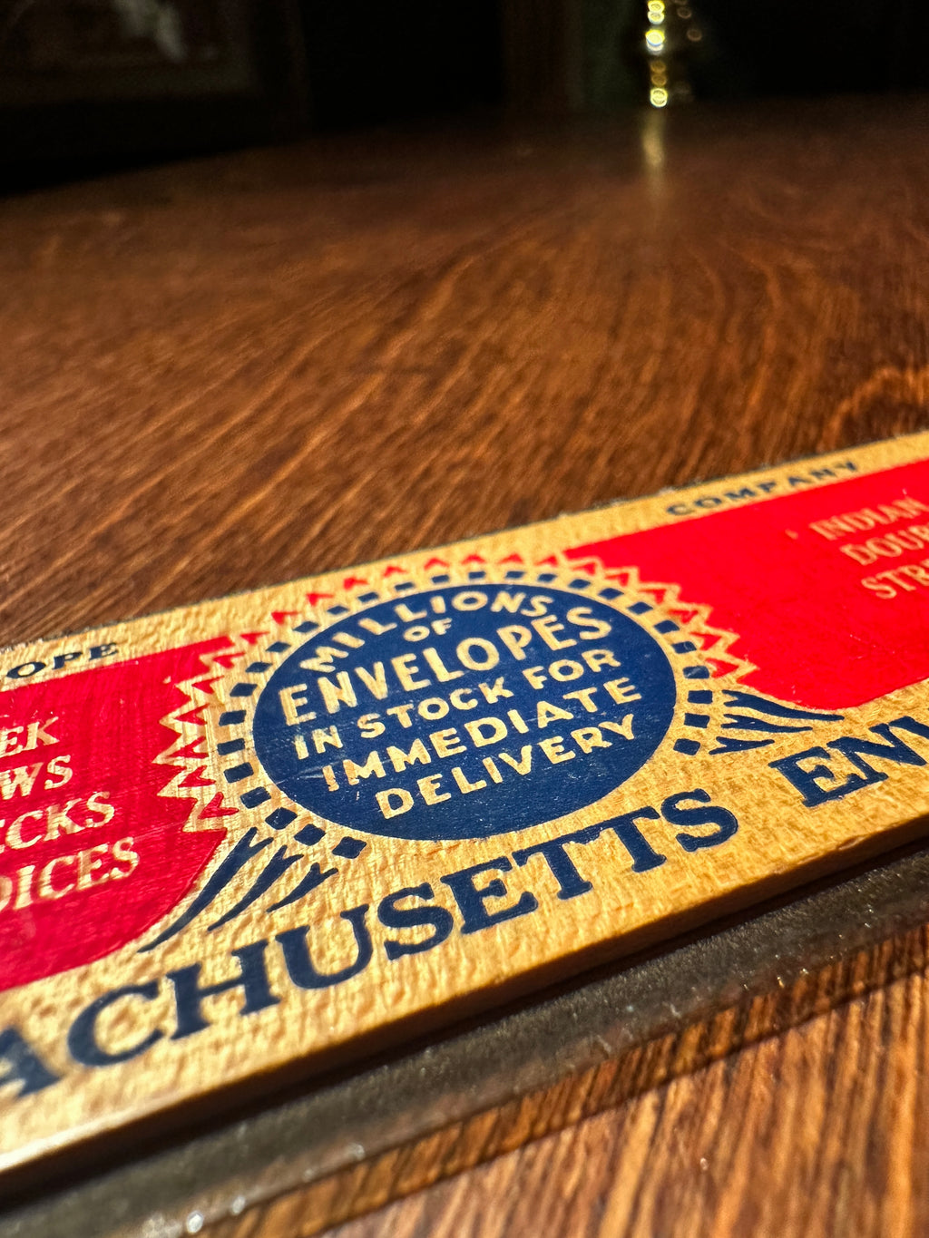 Antique Advertising Wooden Yardstick, Massachusetts Envelope Company, c. 1910–1930