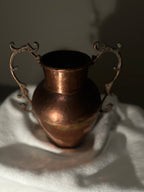 Large Hammered Copper Amphora Urn Vase with Ornate Cast Handles, c. 1930s–1950s