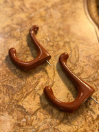 Pair of Vintage Brown Molded Plastic Double Wall Hooks, c. 1960s–1970s