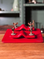 Vintage Red Rubber-Coated Steel Fishing Rod Rack, c. 1955–1980